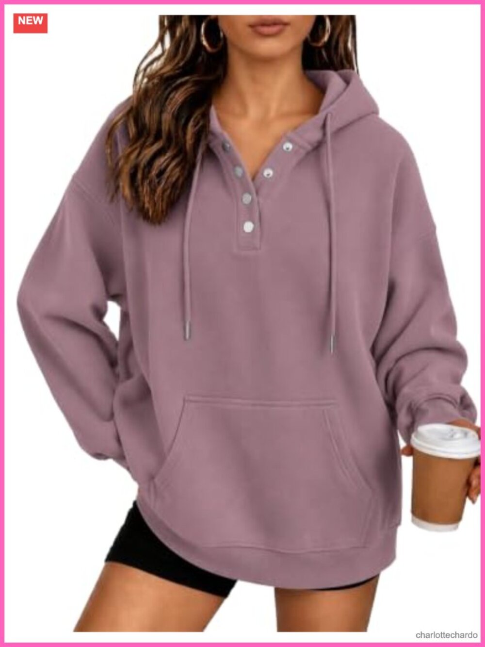 Hooded Sweatshirt for Women Casual Button Front Pullover